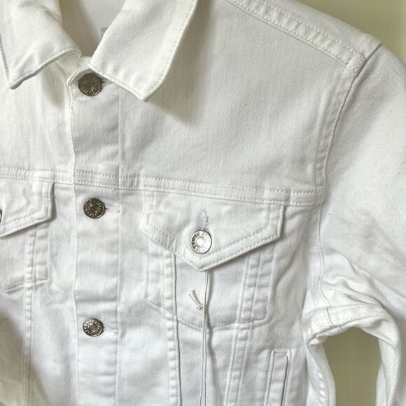 Anthropologie Edwin Evie Optic White Jean Jacket Silver Hardware NWT Small - Picture 10 of 12